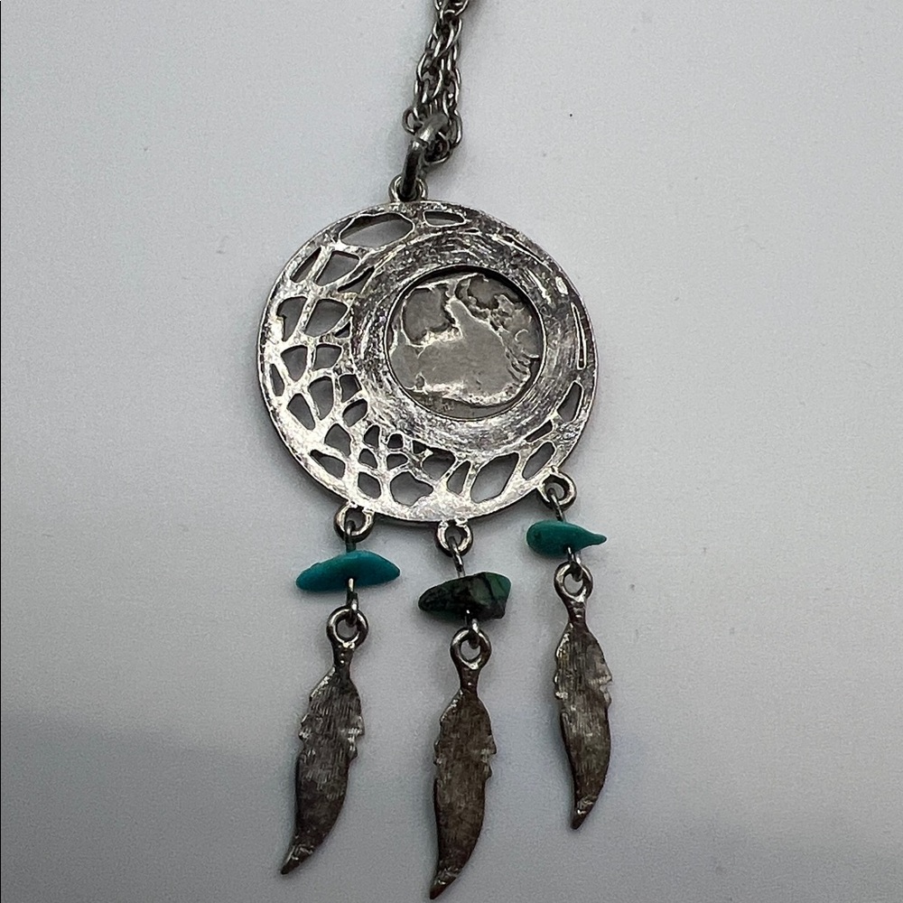 Buffalo coin Silver Dreamcatcher Pendant Necklace
